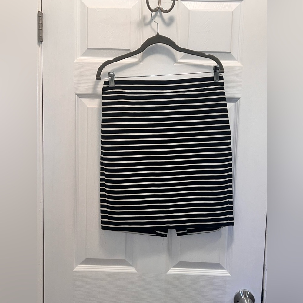 J. Crew Navy and White Striped Pencil Skirt